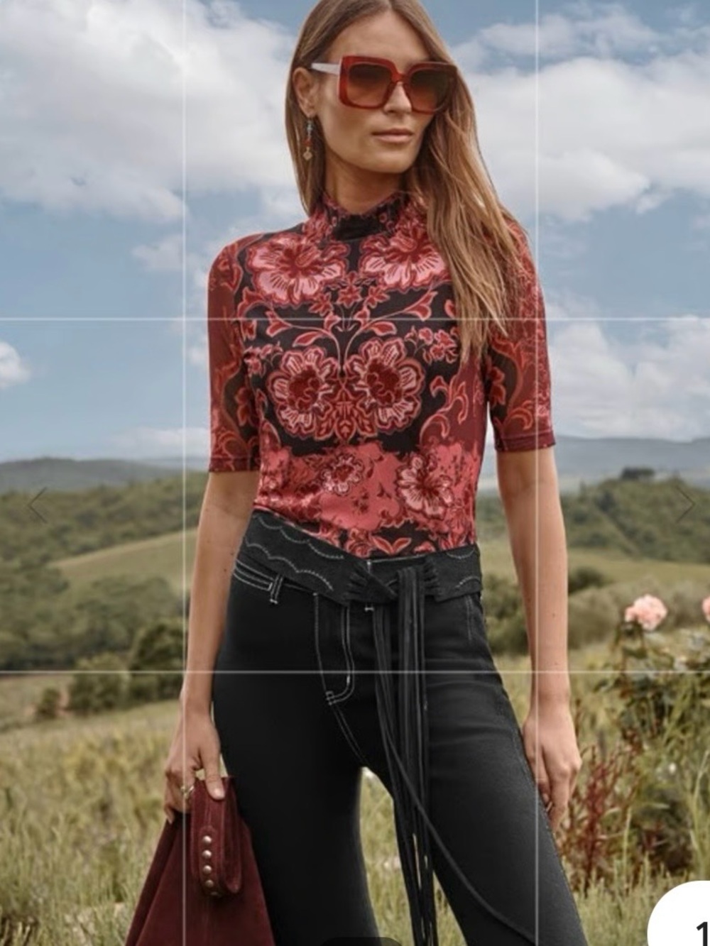 Johnny Was Mesh elbow sleeve mock neck
